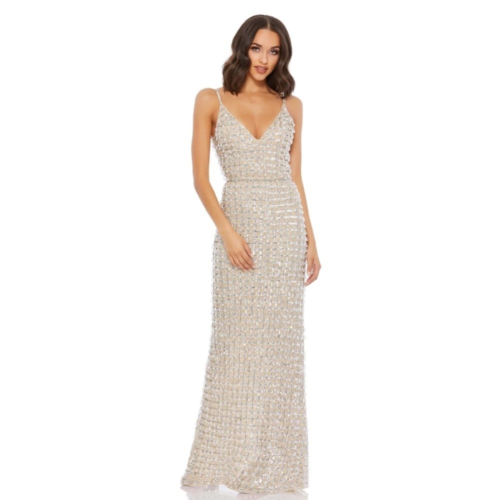 Mac Duggal Silver Embellished Gown